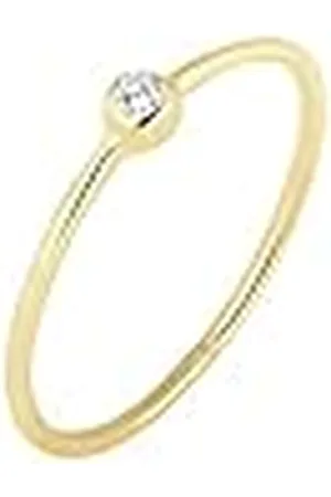 Elli Premium ring damer solitär med zirkoniumkristall i 375 gult guld, 54 EU, kristall, Kubisk zirkonia
