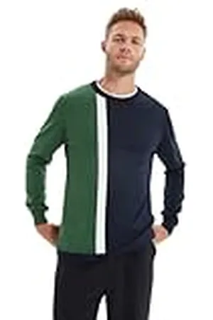 Trendyol Herr rund hals färgblock smal tröja sweatshirt, grön, S, , S
