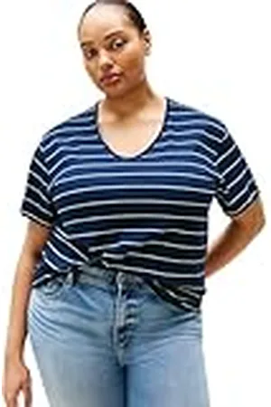 Tommy Hilfiger Kvinnors CRV MODERN CO LINEN V-NK SS WW0WW46076, blå, 46, , 72 SE