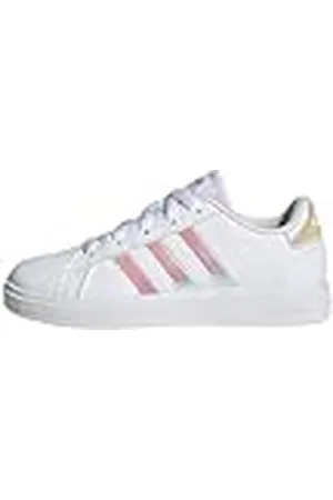 adidas Unisex – Barn Grand Court Lifestyle Lace Tennis Shoes, Cloud White/Iridescent/Cloud White, 39 1/3 EU