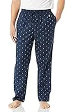 Nautica Herr mjuk vävd 100% bomull elastiskt midjeband sovpyjamasbyxor, mörkblå, medium