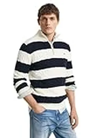 GANT Striped bomull kabel halv dragkedja, , XL