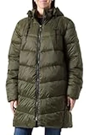 Kaffe Kvinnors puffer rock hög krage huva medelhög längd dragkedja normal passform, , 42
