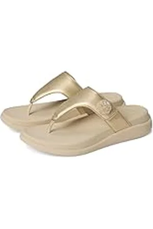FitFlop Dam F-mode GO BEADIE-knapp ADJ. Flatform T/P sandaler, platina, 4 UK, , 37 EU