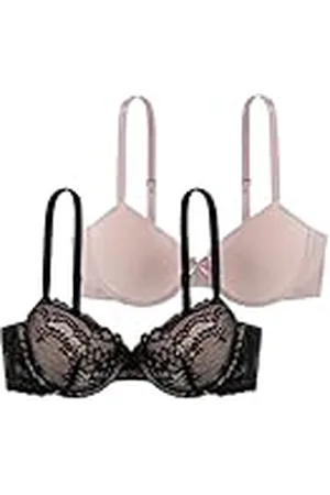 Dorina Comfort spets t-shirt bh för kvinnor, 3/4-skal, lätt vadderad bygel-BH, 2-pack, CHLOE-2PP svart, rosa, röd, elfenben, , 75A