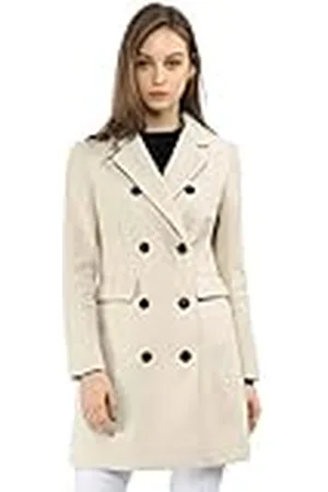 Allegra K Vinterjacka för kvinnor elegant skåra slag dubbelbröst trenchcoat