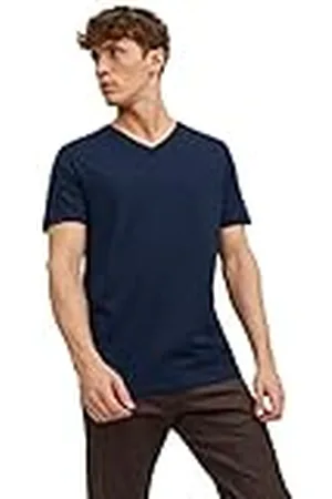 JACK & JONES T-shirt för män enfärgad v-ringad t-shirt, marinblå blazer, XS