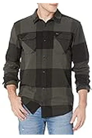 RVCA Mäns standard passform långärmad skjorta med knappar och flanell, L/S flanell/oliv, L
