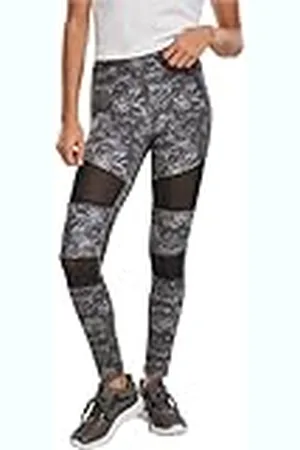 Urban classics Dam kamouflage tech leggings bekväma sportbyxor, stretchiga träningsbyxor med militärtryck och nätinsatser, normal smal passform, , XS