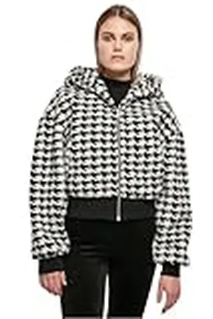 Urban classics Dam kort överdimensionerad AOP Sherpajacka jacka för kvinnor, svart houndstooth, XL, , XL