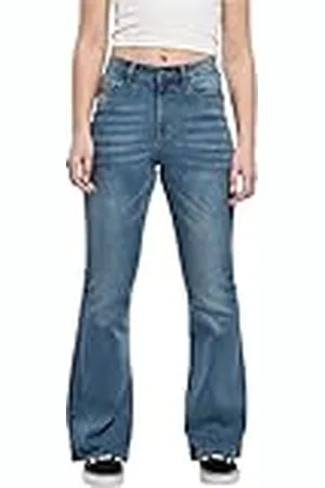 Urban classics Dam dam hög midja utsvängda denim byxor jeans, , 29