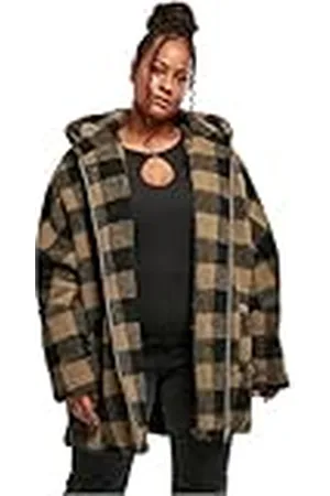 Urban classics Vinterjacka för kvinnor, oversized check, sherpajacka med huva, träsnickare, rutigt mönster, storlek XS till 5XL, , 4XL