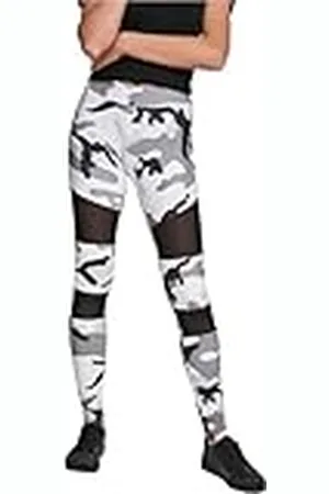 Urban classics Dam kamouflage tech leggings bekväma sportbyxor, stretchiga träningsbyxor med militärt tryck och nätinsatser, normal smal passform, , 3XL