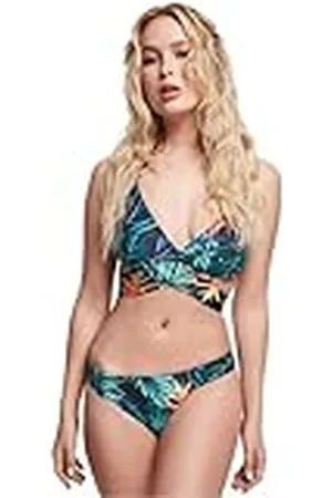 Urban classics Dam bikini med allt över tryck kvinnor draped mönster bikiniset, tvådelad baddräkt med omlotttopp i 3 färgvarianter, storlekar XS – XL, , M
