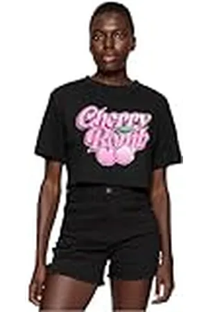 miss tee Dam t-shirt Cherry Bomb dam kort överized te, magfri t-shirt med fronttryck, oversize passform, bomull, , 5XL