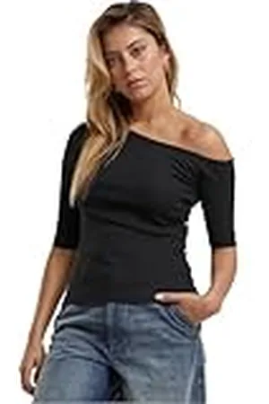 Urban classics Dam-T-shirt, organic asymmetrisk ribbad tee, 2-pack, dubbelpack, asymmetrisk damtopp, av ekologisk bomull, smal passform, storlekar XS-5XL, , 5XL