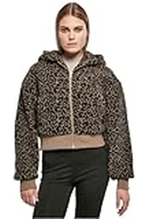 Urban classics Dam kort överdimensionerad AOP Sherpajacka för kvinnor, mörkblå, XXL, , XXL