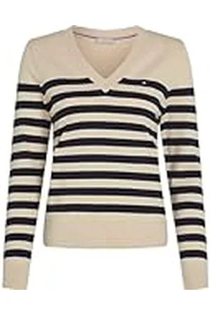 Tommy Hilfiger Dam CO Jersey Stitch V-NK tröja WW0WW40098 pullover tröja, vit, L, , L