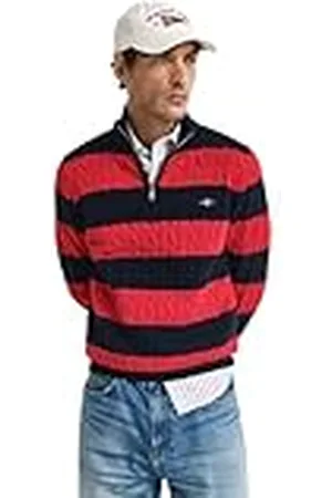 GANT Striped bomull kabel halv dragkedja, , M
