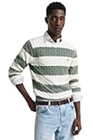 GANT Striped bomullskabel C-hals, , 3XL
