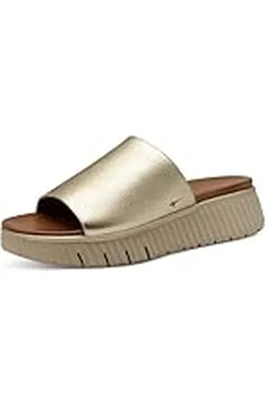 Tamaris Comfort dampantolett läder Wide Fit sandaler, LT Gold, 37 EU, , 37 EU