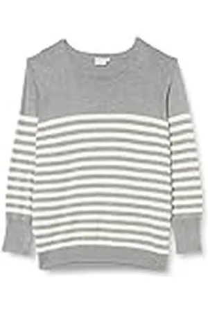 Kaffe Plus-storlek damtröja randig normal passform rund hals tight stickad, , XL stor
