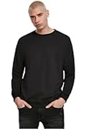 Urban classics Basic Terry Crew sweatshirt för män, svart basics, streetwear, Svart/elektrisk klämma, L