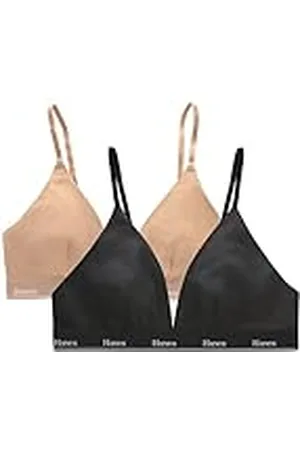 Hanes Dam Originals Triangel Bralette Pack, Fukttransporterande Stretch bomull BH, 2-pack, Svart/Djup Glow, S (2-pack), , S