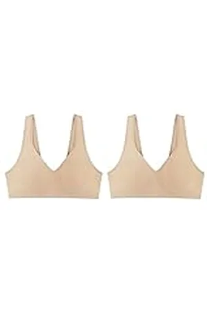 Hanes Bygellös bh för damer, mjuk bekväm t-shirt-bh med full täckning, 1-pack/2-pack, L