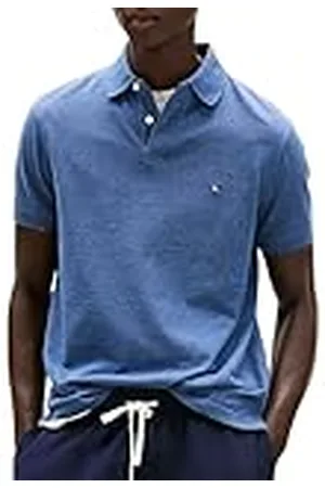 Tommy Hilfiger Herr kortärmad pikétröja 1985 normal passform, Blå (Faded Indigo Heather), L