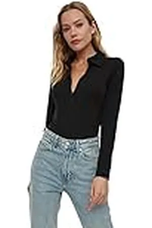 Trendyol Kvinnors enfärgade blixtlås detaljerad stickad body, , XS
