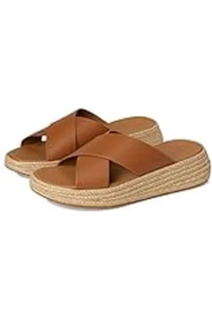 FitFlop F-Mode Espadrille läder Flatform Cross Slides Sandal, Deep Tan, 6 UK, , 39 EU