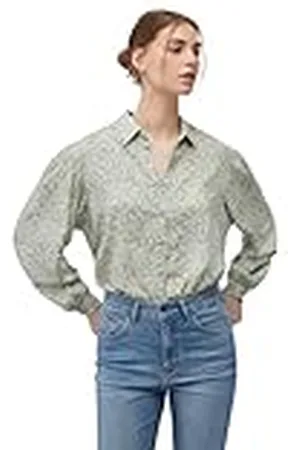 Mavi Långärmad damskjorta, blus, liljedyna löv tryck, XL, , XL