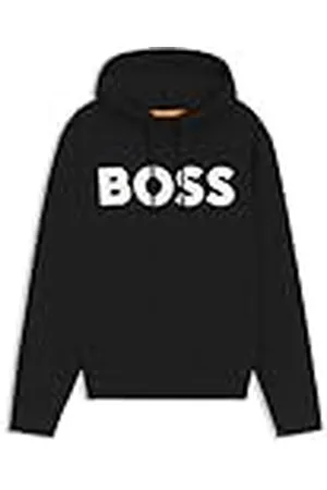 HUGO BOSS Webasic huvtröja med kontrastlogotyp i bomullsfleece för män, , L