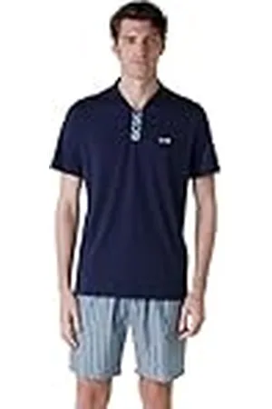 LVB 100% bomull kort pyjamas set med trådfärgade canvasbyxor för män, , XL