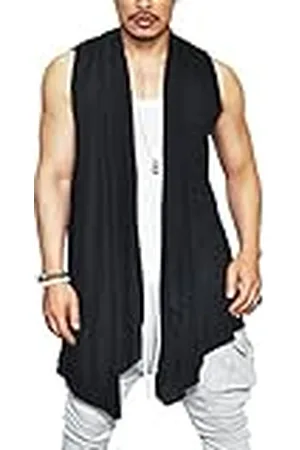 Coofandy Herr volang sjal krage cardigan ärmlös öppen framsida väst lätt lång drapering cape, , L