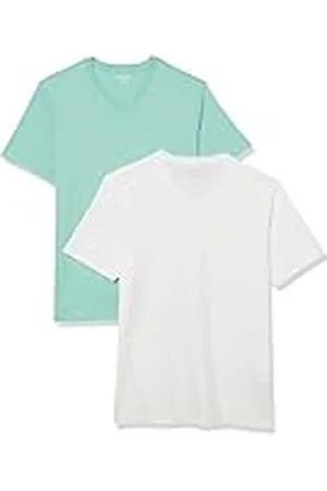 Amazon Mäns Slim-Fit kortärmad V-ringad t-shirt, paket med 2, vit/aquablå, XX-Large