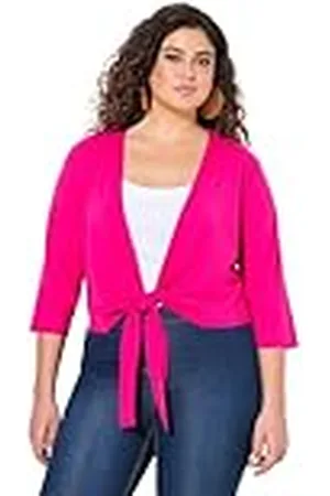 Ulla Popken Damer stora storlekar plus size bolero, kort jacka, jersey, 3/4-arm, fållknut, , 42-44