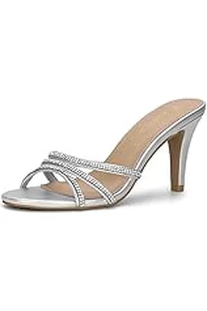 Allegra K Kvinnor strass remliknande klack Mules, SILVER - 6 UK