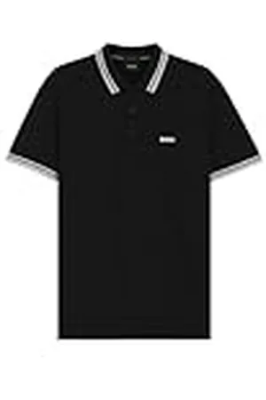 HUGO BOSS Paddy böjd pikétröja för män, Svart1, XXL