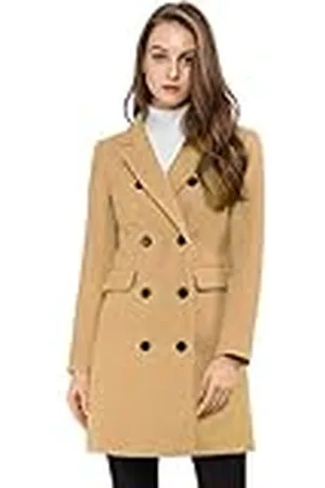 Allegra K Dam elegant tandat slag dubbelknäppt lång trenchcoat, Khaki, 46