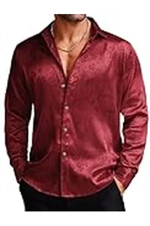 Coofandy Herr blommig tryckt skjorta långärmad paisley-button down skjortor för bröllop fest bal, , M