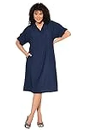 Ulla Popken Damer stora storlekar överdimensionerade plus size polotröja med slits på ärmen, , 54-56