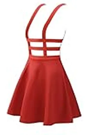 Allegra K Kawaii elastisk midja plisserad axelbandskjol för kvinnor, röd, XXL, , XXL