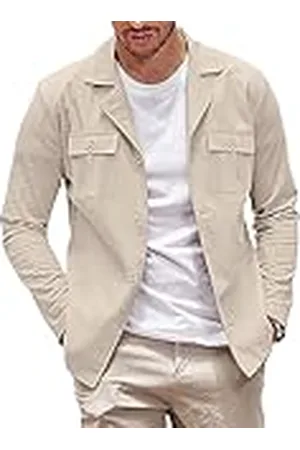 Coofandy Vardaglig herrjacka bomull linne shacket lätt arbetsrock button down overshirt, , L