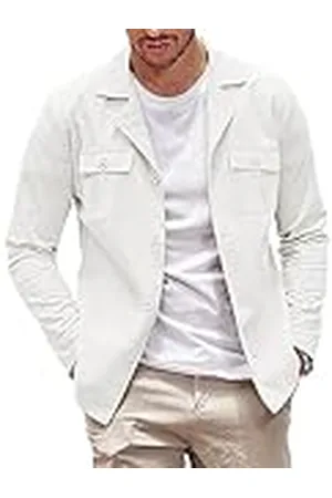 Coofandy Vardaglig herrjacka bomull linne shacket lätt arbetsrock button down overshirt, , L