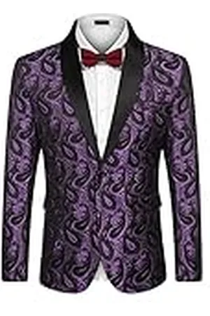 Coofandy Herr blommig smoking middag jacka normal passform sjal slag paisley bal fest kostym jackor, , XL