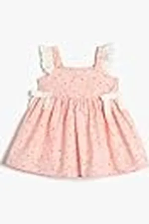 Koton Babyflickor blomma tryckt strappy ruffle rosett detalj bomullsklänning, , 12-18 månader