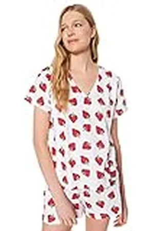 Trendyol Grafisk Stickad T-shirt för kvinnor Kort Pyjamasset, Vit, M, , M