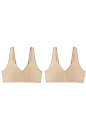 Hanes Bygellös bh för damer, mjuk bekväm t-shirt-bh med full täckning, 1-pack/2-pack, S